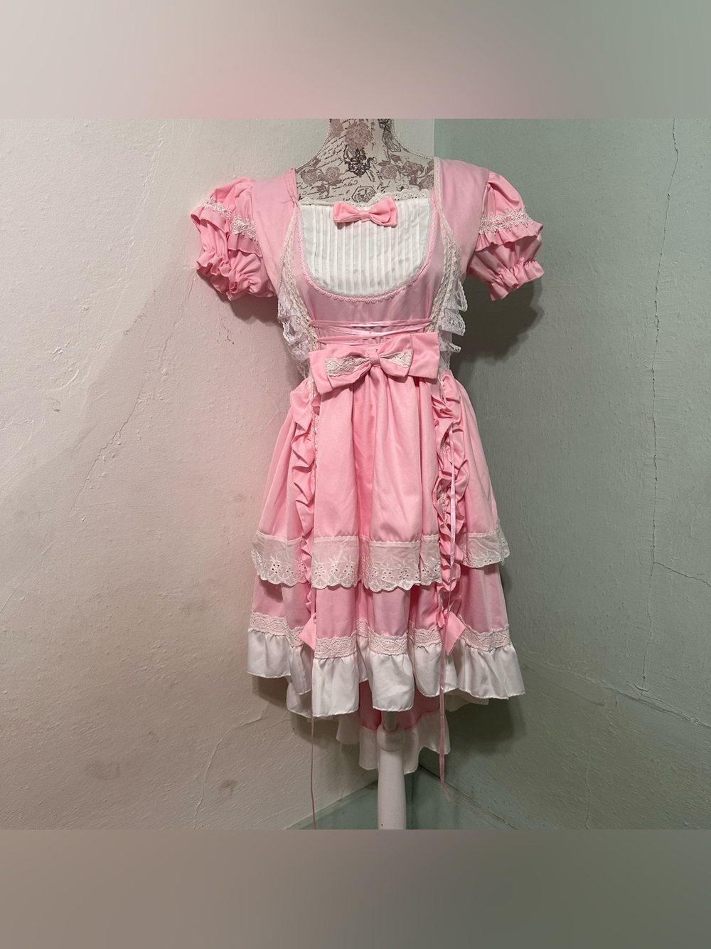 J-yuefang Pink High-Low Lolita-Inspired Dress with Bow Accents large halloween